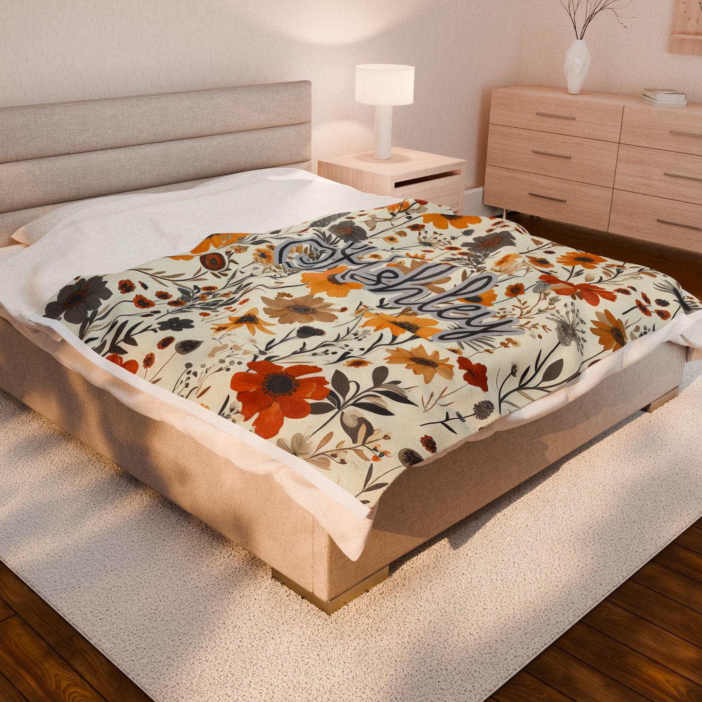 Personalized Wildflower Blanket Custom Name Floral Throw Cozy Boho Botanical Gift Velveteen Plush Blanket