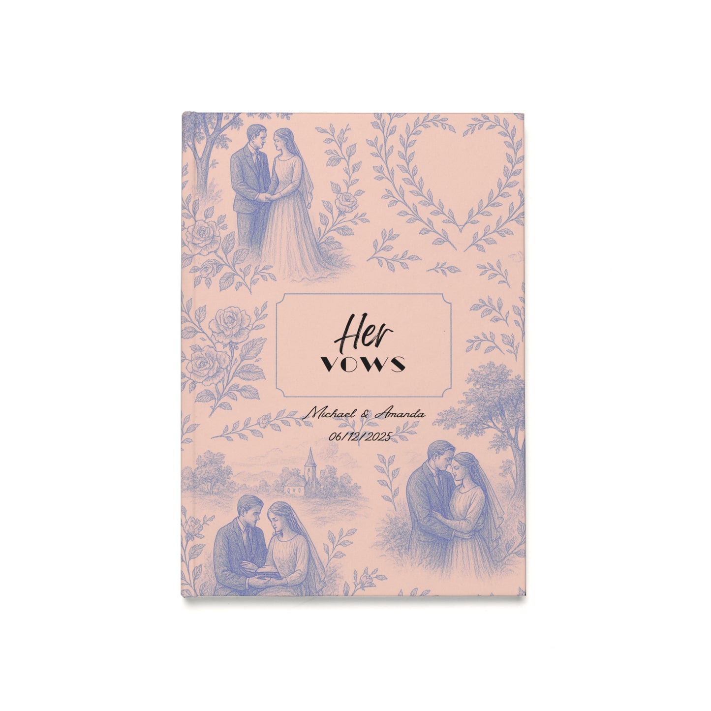 Personalized Elegant French Toile Wedding Vow Books His & Hers Custom Vows | Personalized Wedding Gift for Couples A5 Size