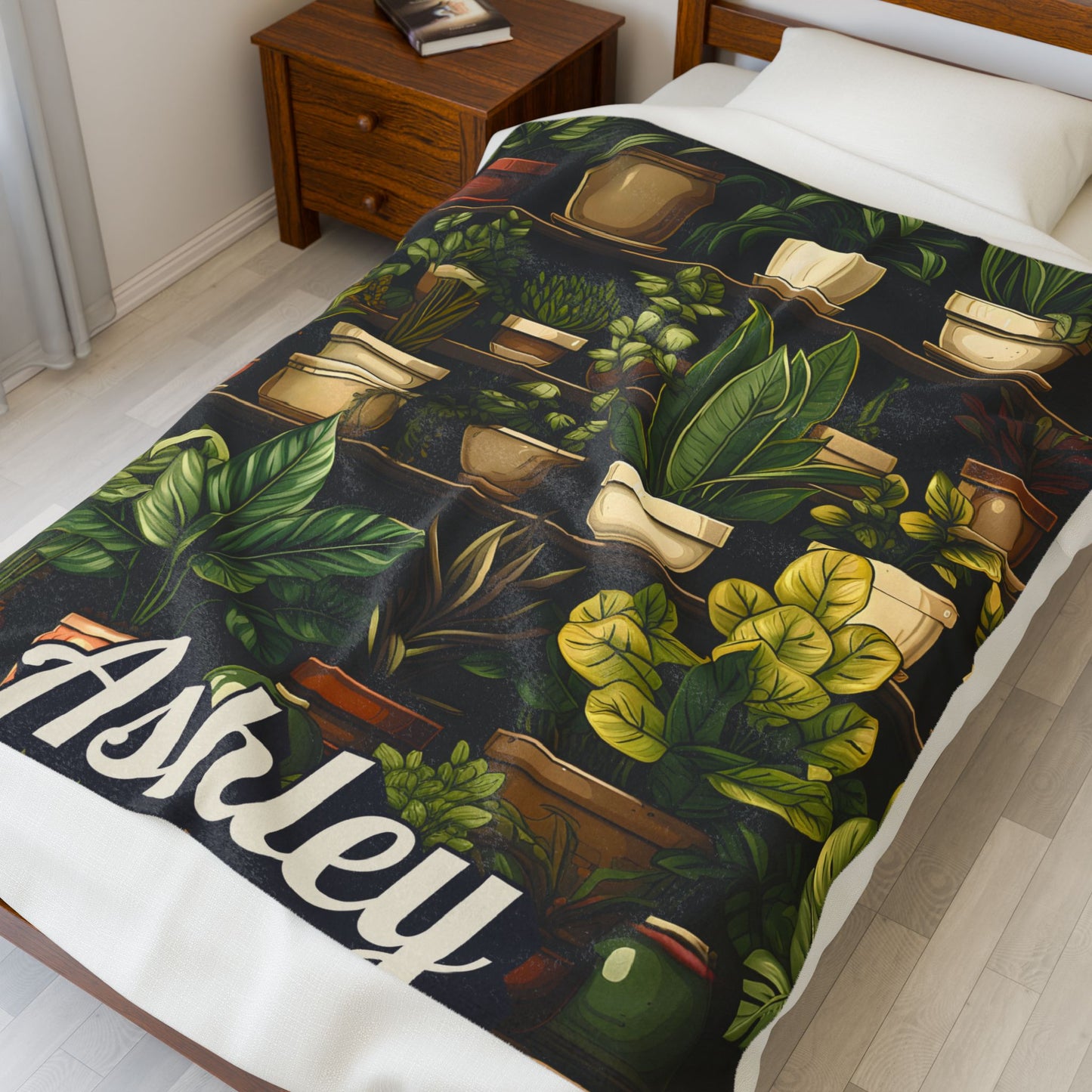Personalized Plant Lover Blanket Custom Name Fleece Throw Botanical Cozy Gift Velveteen Plush Blanket