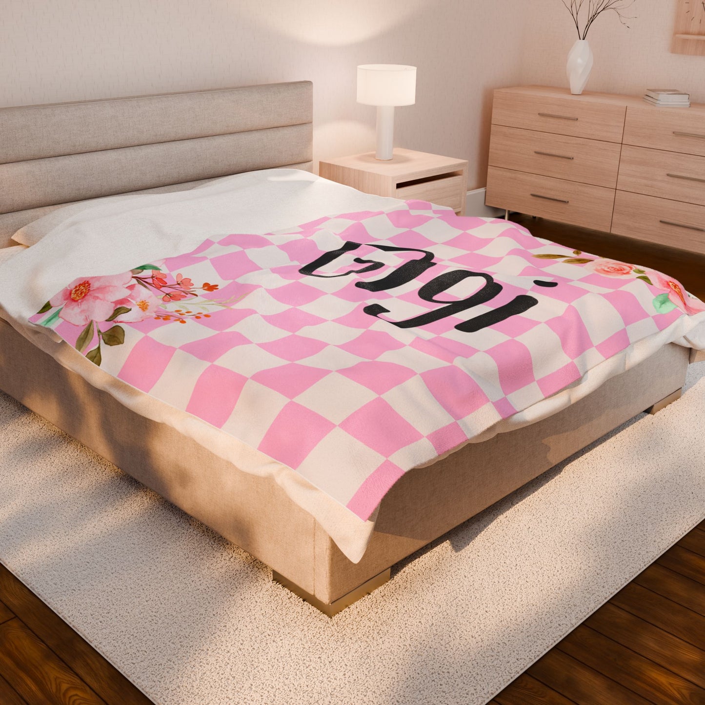 Custom Gigi Mama Mother Mom Meme Grandma Grammy Floral Checkered Plush Blanket for Cozy Comfort