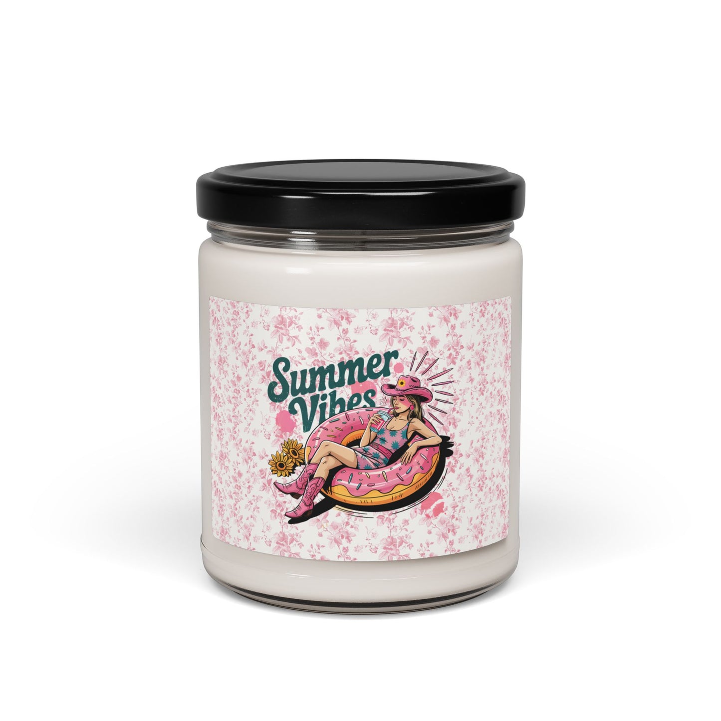 Summer Vibes Toile de Jouy Scented Soy Candle Aromatic 9oz Candle for Relaxation & Home Decor Travel Candle