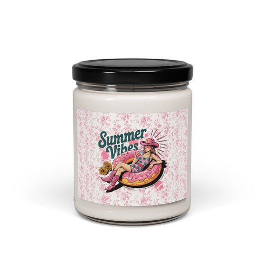 Summer Vibes Toile de Jouy Scented Soy Candle Aromatic 9oz Candle for Relaxation & Home Decor Travel Candle
