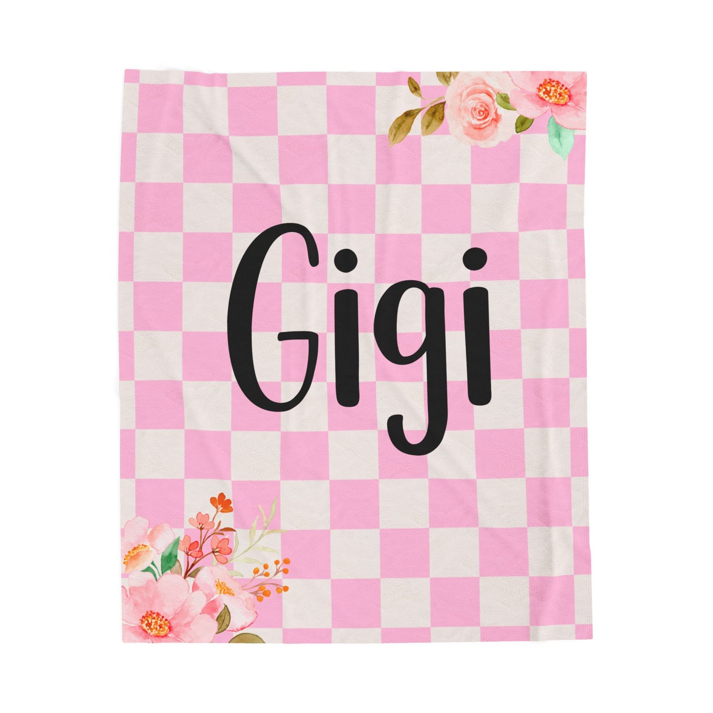 Custom Gigi Mama Mother Mom Meme Grandma Grammy Floral Checkered Plush Blanket for Cozy Comfort