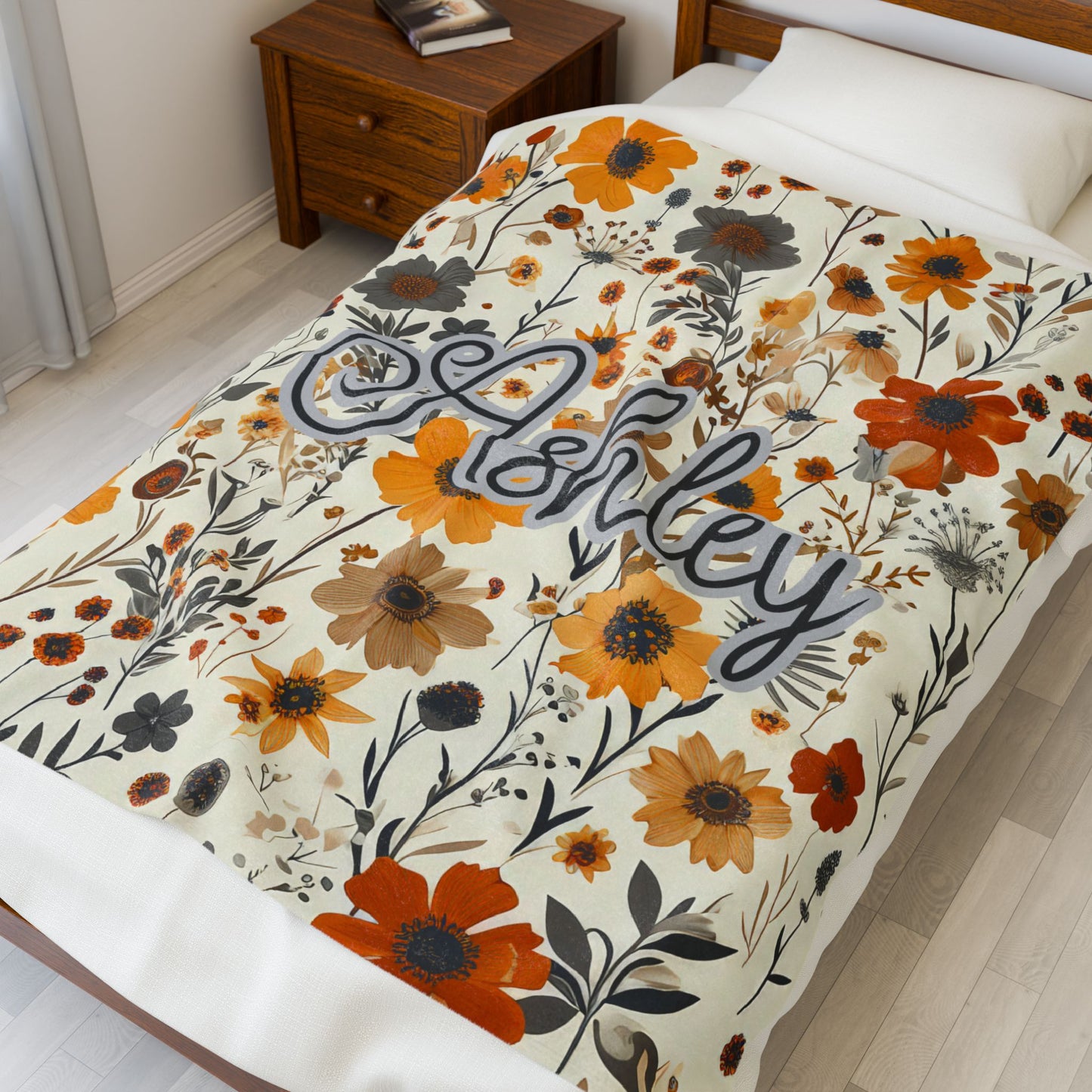 Personalized Wildflower Blanket Custom Name Floral Throw Cozy Boho Botanical Gift Velveteen Plush Blanket