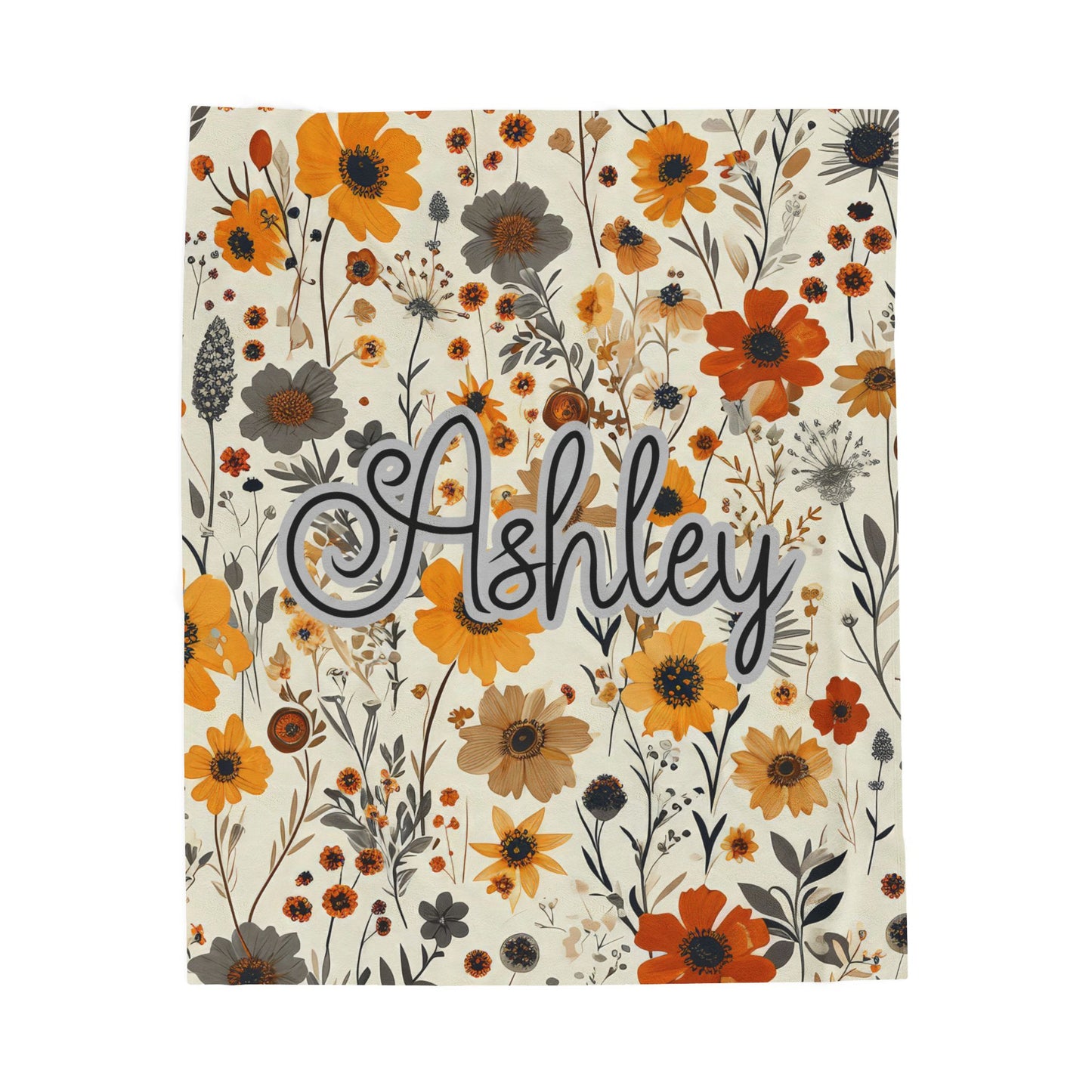 Personalized Wildflower Blanket Custom Name Floral Throw Cozy Boho Botanical Gift Velveteen Plush Blanket