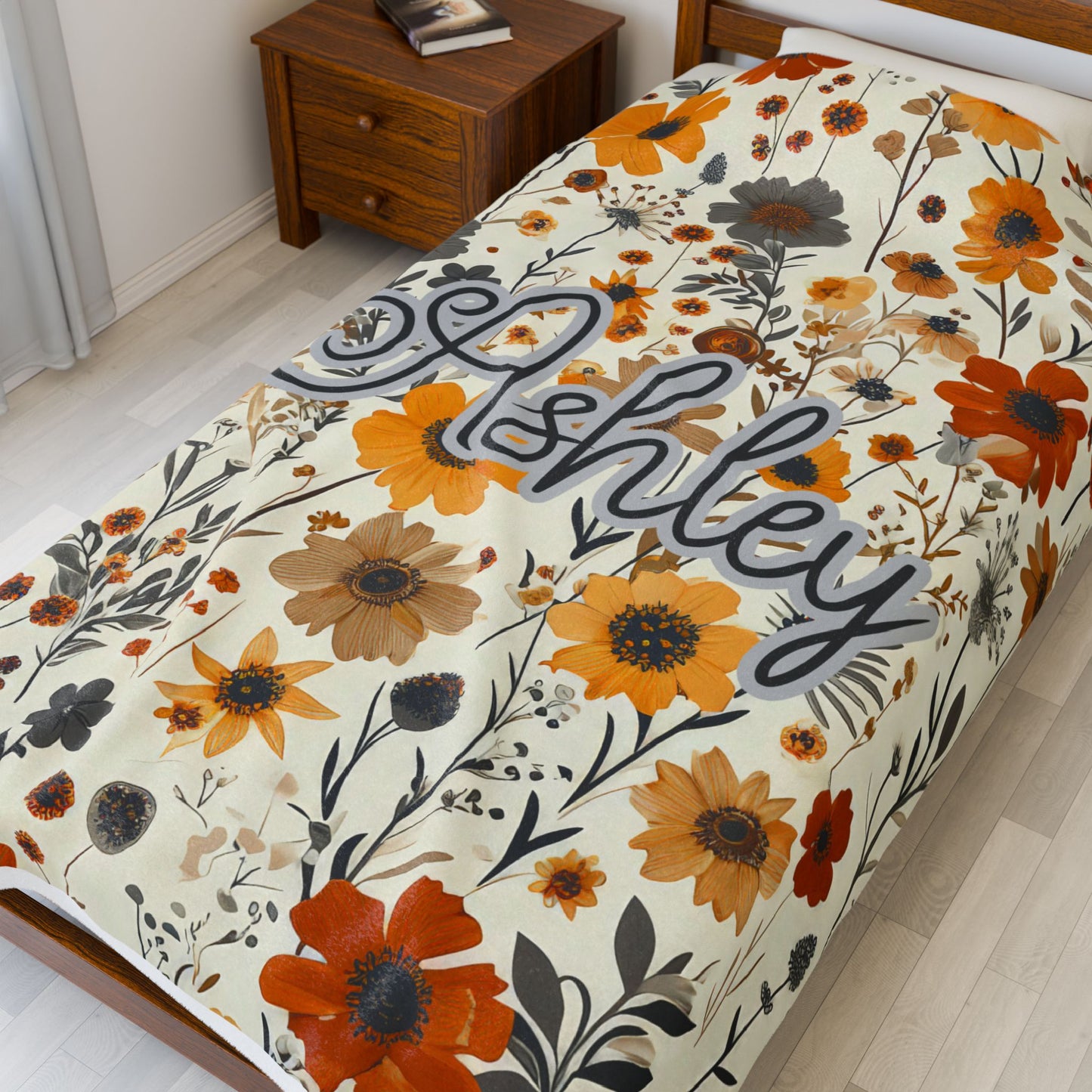 Personalized Wildflower Blanket Custom Name Floral Throw Cozy Boho Botanical Gift Velveteen Plush Blanket