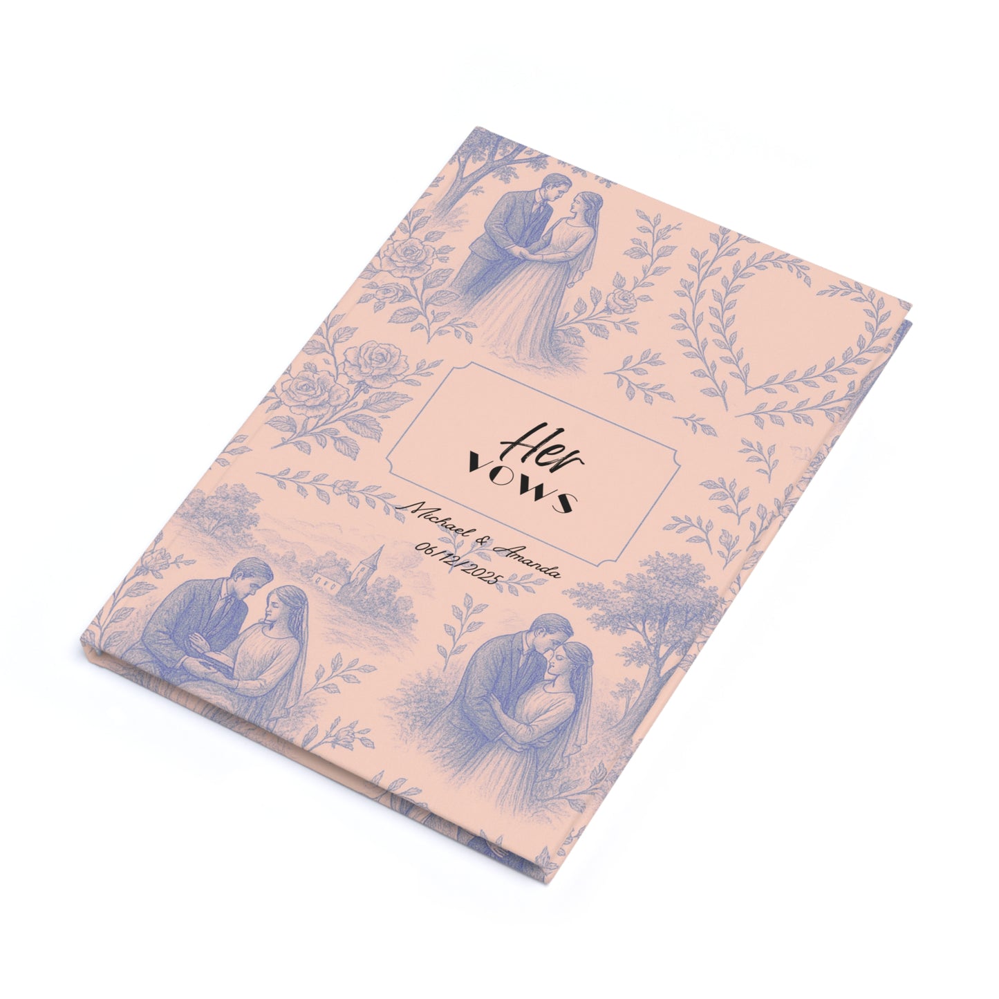 Personalized Elegant French Toile Wedding Vow Books His & Hers Custom Vows | Personalized Wedding Gift for Couples A5 Size