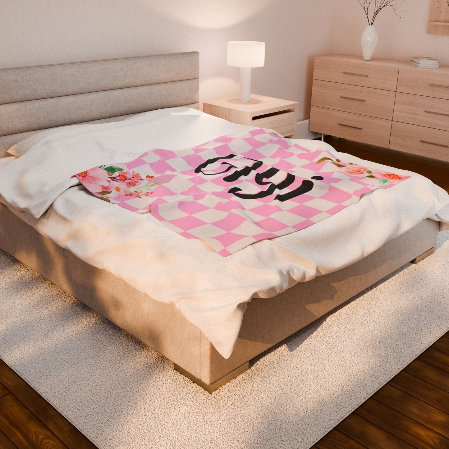 Custom Gigi Mama Mother Mom Meme Grandma Grammy Floral Checkered Plush Blanket for Cozy Comfort