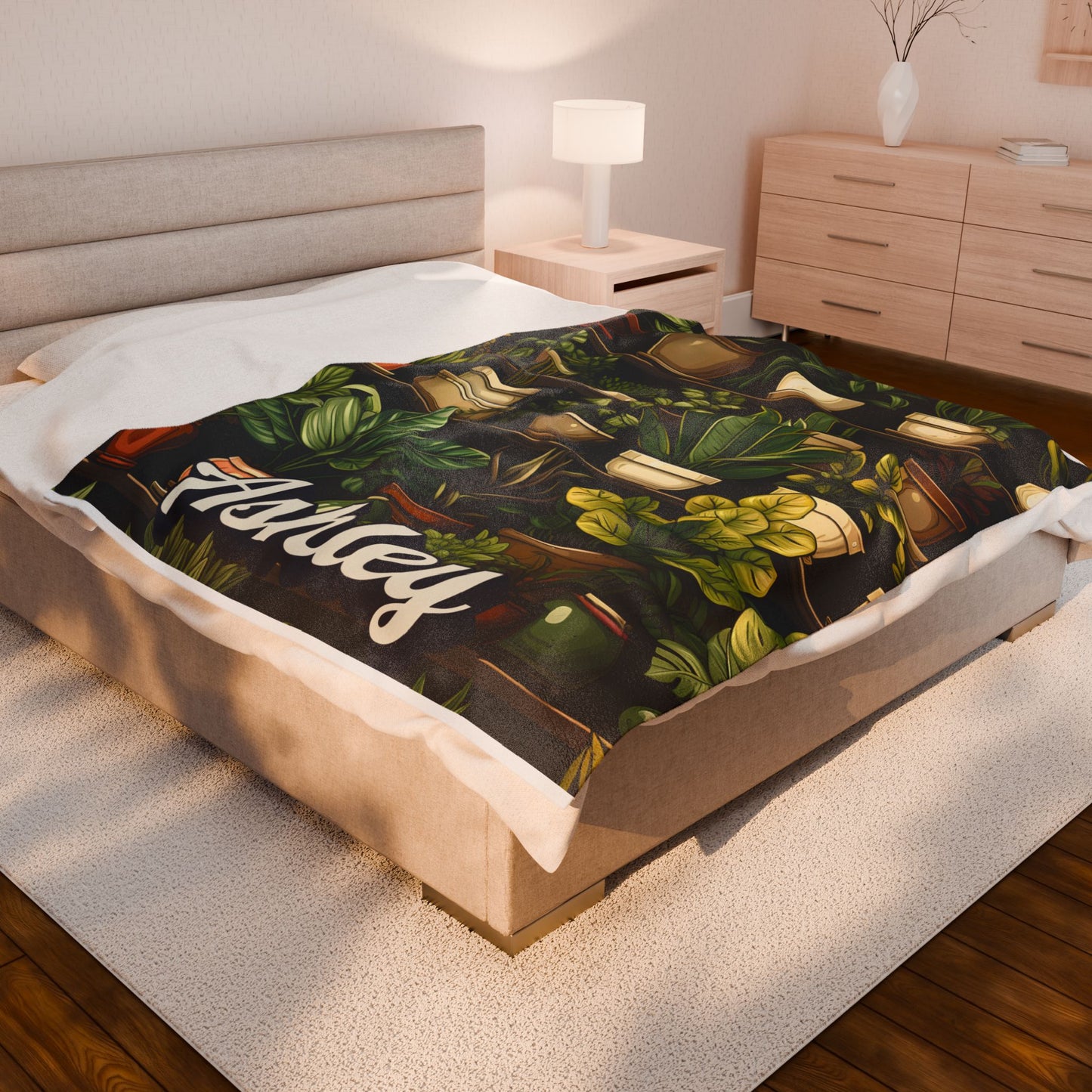 Personalized Plant Lover Blanket Custom Name Fleece Throw Botanical Cozy Gift Velveteen Plush Blanket