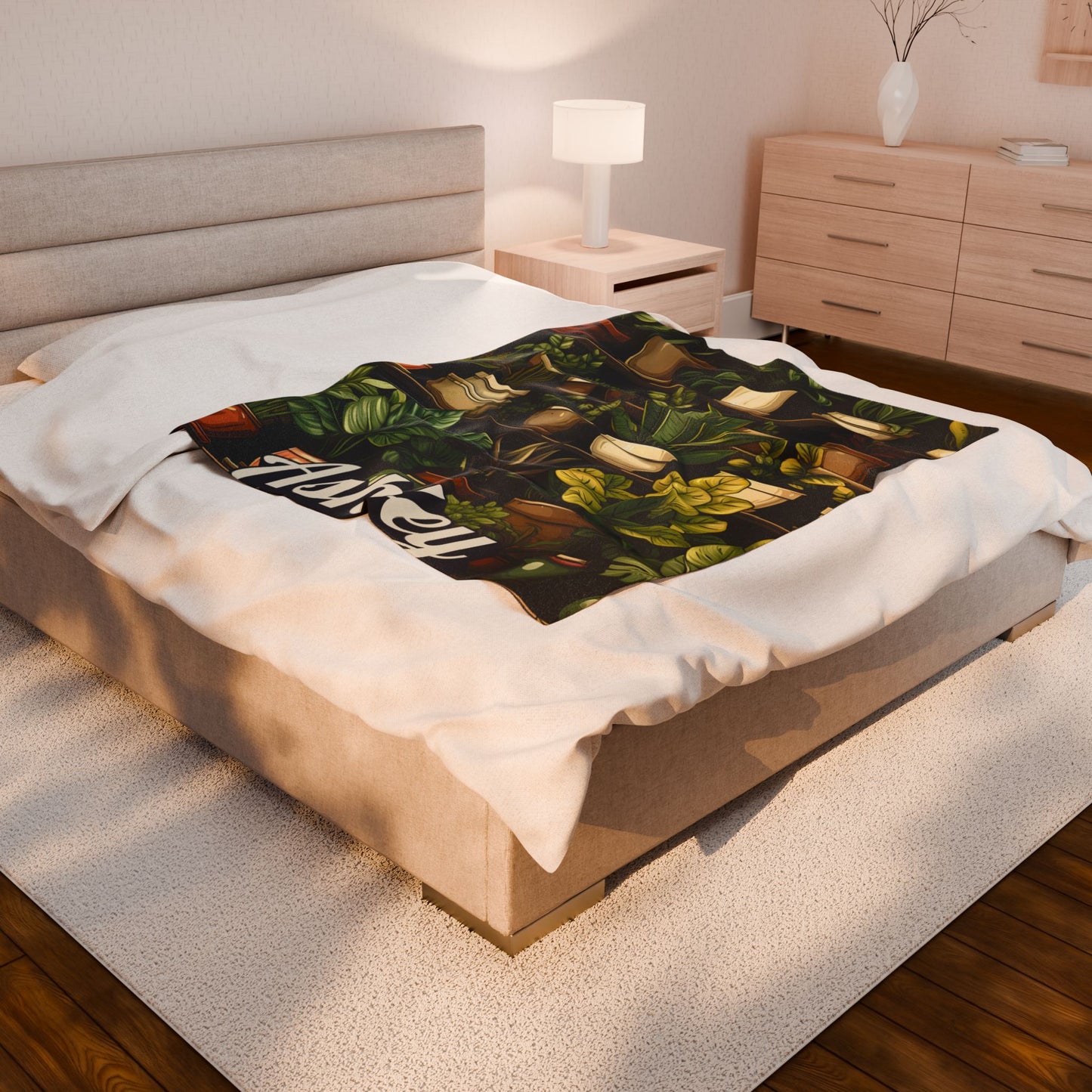 Personalized Plant Lover Blanket Custom Name Fleece Throw Botanical Cozy Gift Velveteen Plush Blanket