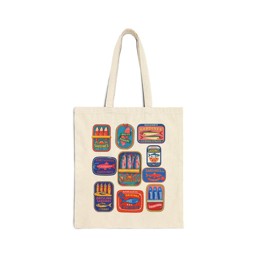 Colorful Sardines Tote Bag, Fisherman Fish Market Bag, Coastal Beach Tote, Quirky Groceries Tote, Nautical Gift, Cute Sardine Print, Eco Shopper