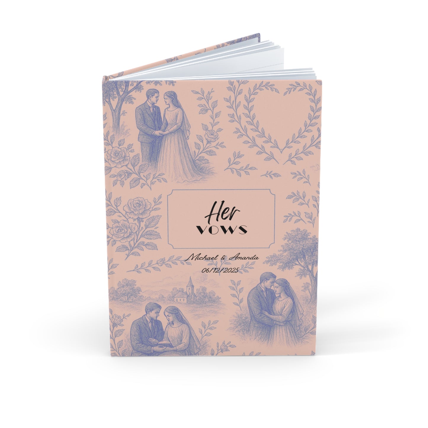 Personalized Elegant French Toile Wedding Vow Books His & Hers Custom Vows | Personalized Wedding Gift for Couples A5 Size