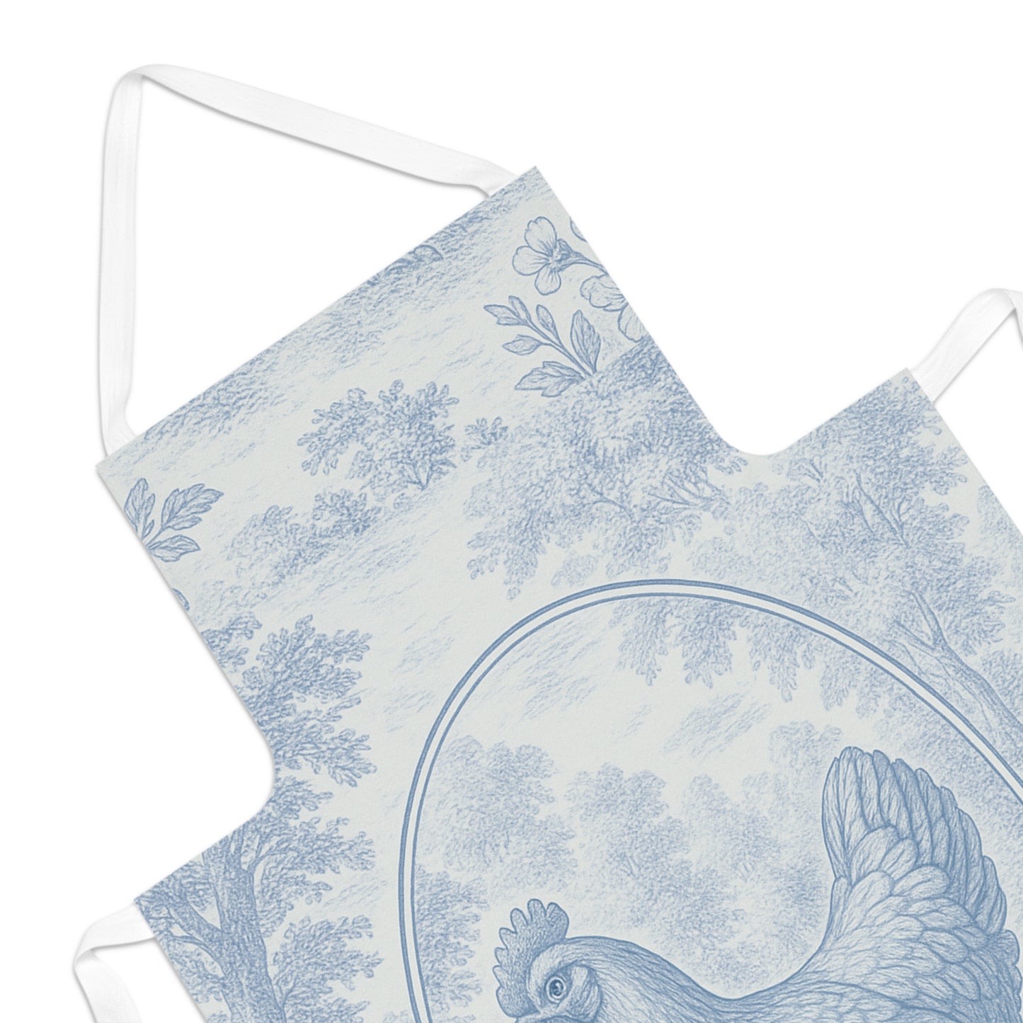 Blue Toile de Jouy Chicken Print Apron, Vintage Style Kitchen Gear Gift for Chefs Baking Accessory, Home Cooking Essentials