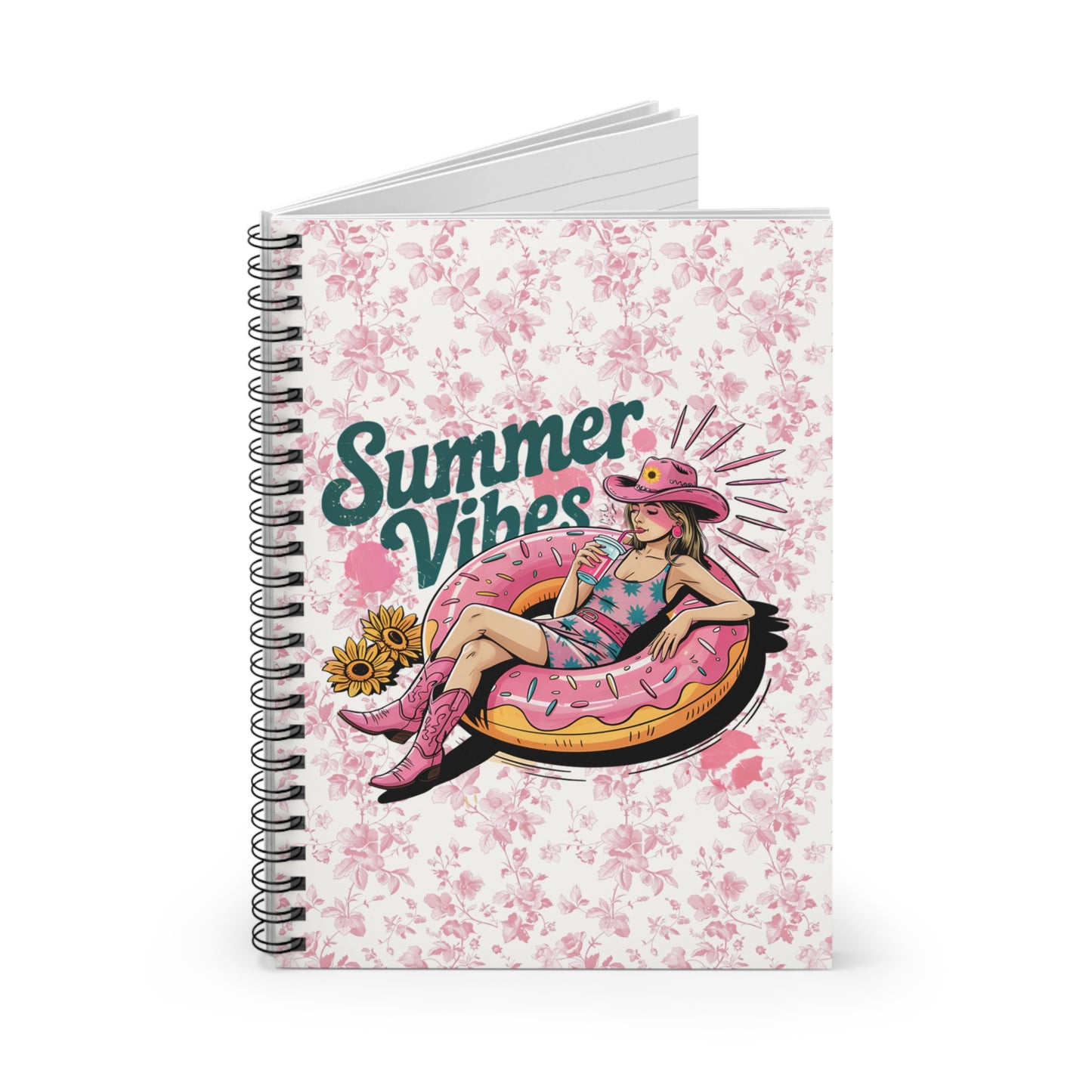 Cowgirl Summer Vibes  Toile De Jouy Chinoserie PinkSpiral Journal Pink Toile Cowgirl Notebook, Retro Western Stationery, Relaxing Journal, Aesthetic Summer Writing Gift