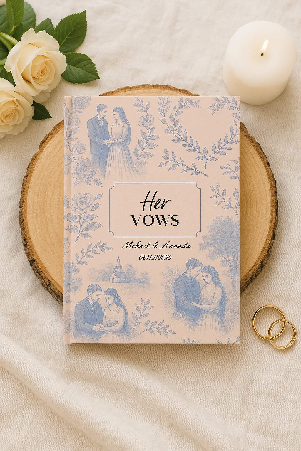 Personalized Elegant French Toile Wedding Vow Books His & Hers Custom Vows | Personalized Wedding Gift for Couples A5 Size