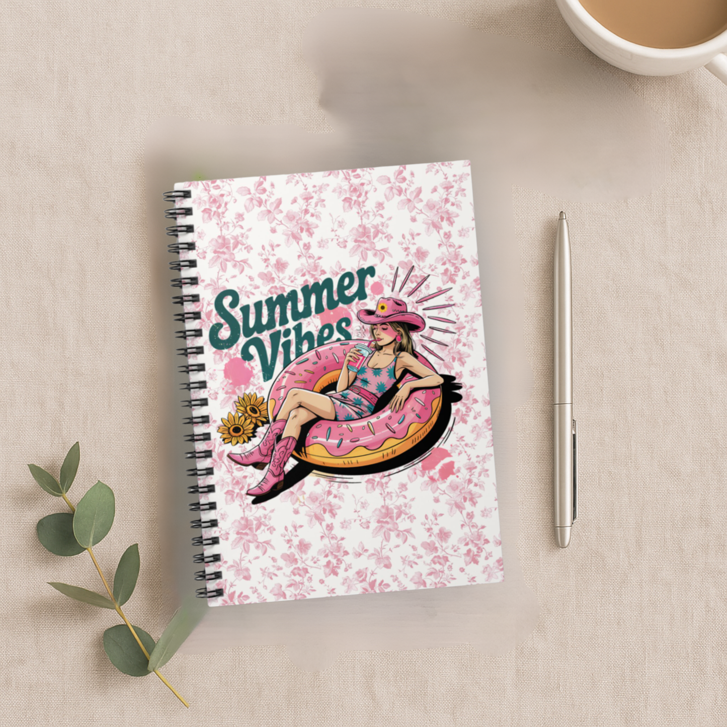 Cowgirl Summer Vibes  Toile De Jouy Chinoserie PinkSpiral Journal Pink Toile Cowgirl Notebook, Retro Western Stationery, Relaxing Journal, Aesthetic Summer Writing Gift