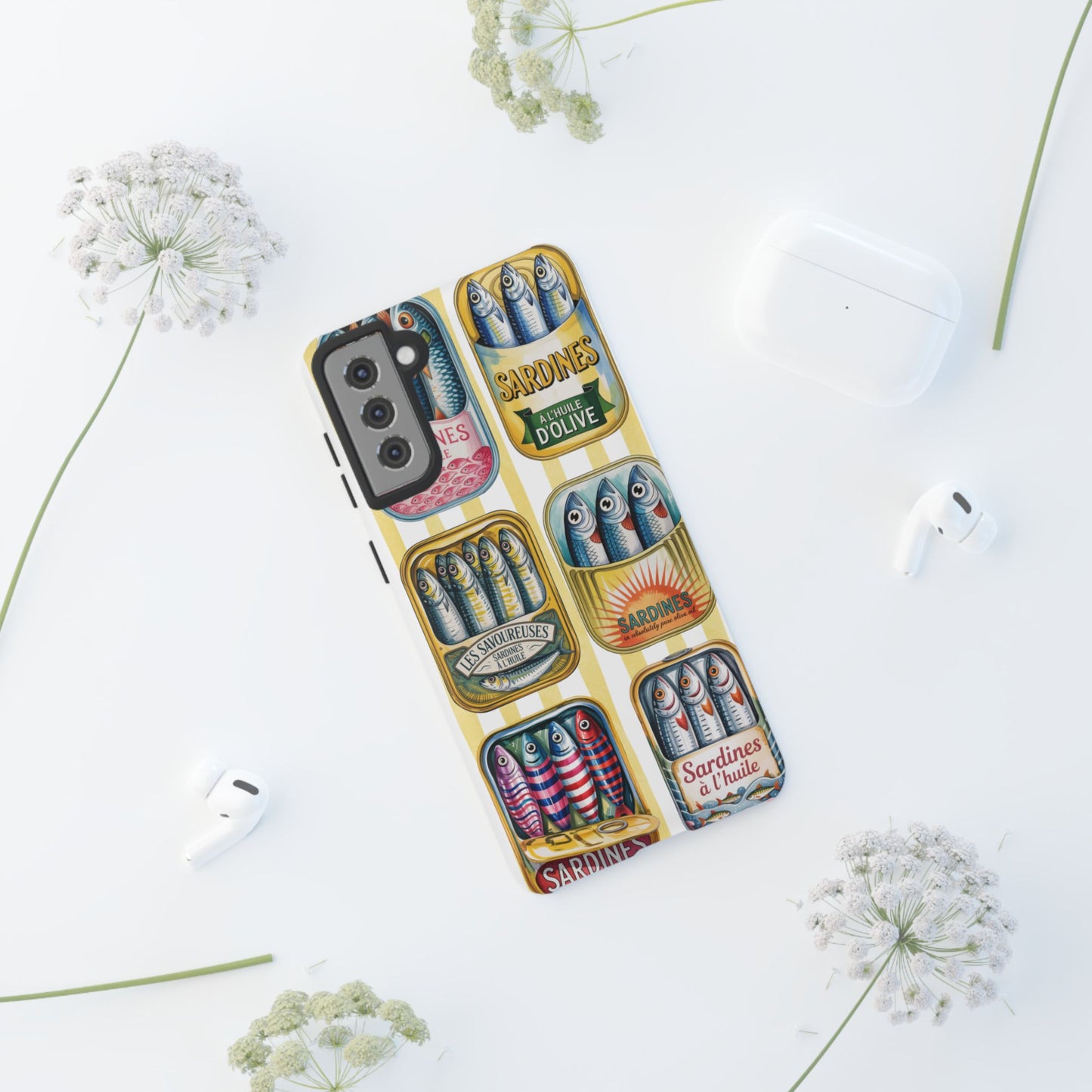 Retro Sardines Phone Case, Tinned Fish Design, Vintage Aesthetic iPhone Samsung Case, Funky Y2K Nautical Accessory, Cute Boho Sea Vibes