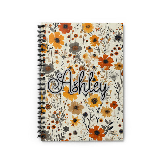 Personalized Name Floral Spiral Notebook - Ruled Line, Cute Journal, Gift for Students, Note Taking, Floral Design, Back to School