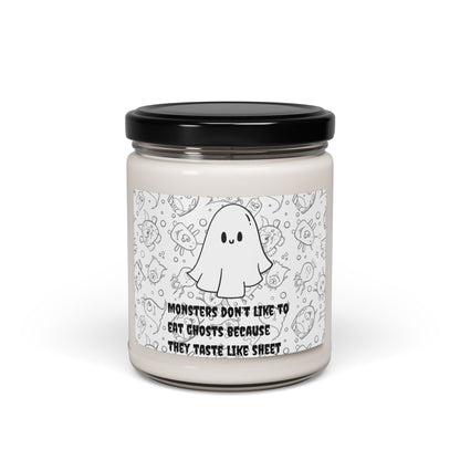 Funny Halloween Candle “Monsters Don’t Like to Eat Ghosts, They Taste Like Sheet” 9oz Soy Wax Jar Spooky Pun Gift Ghost Joke Decor Gift