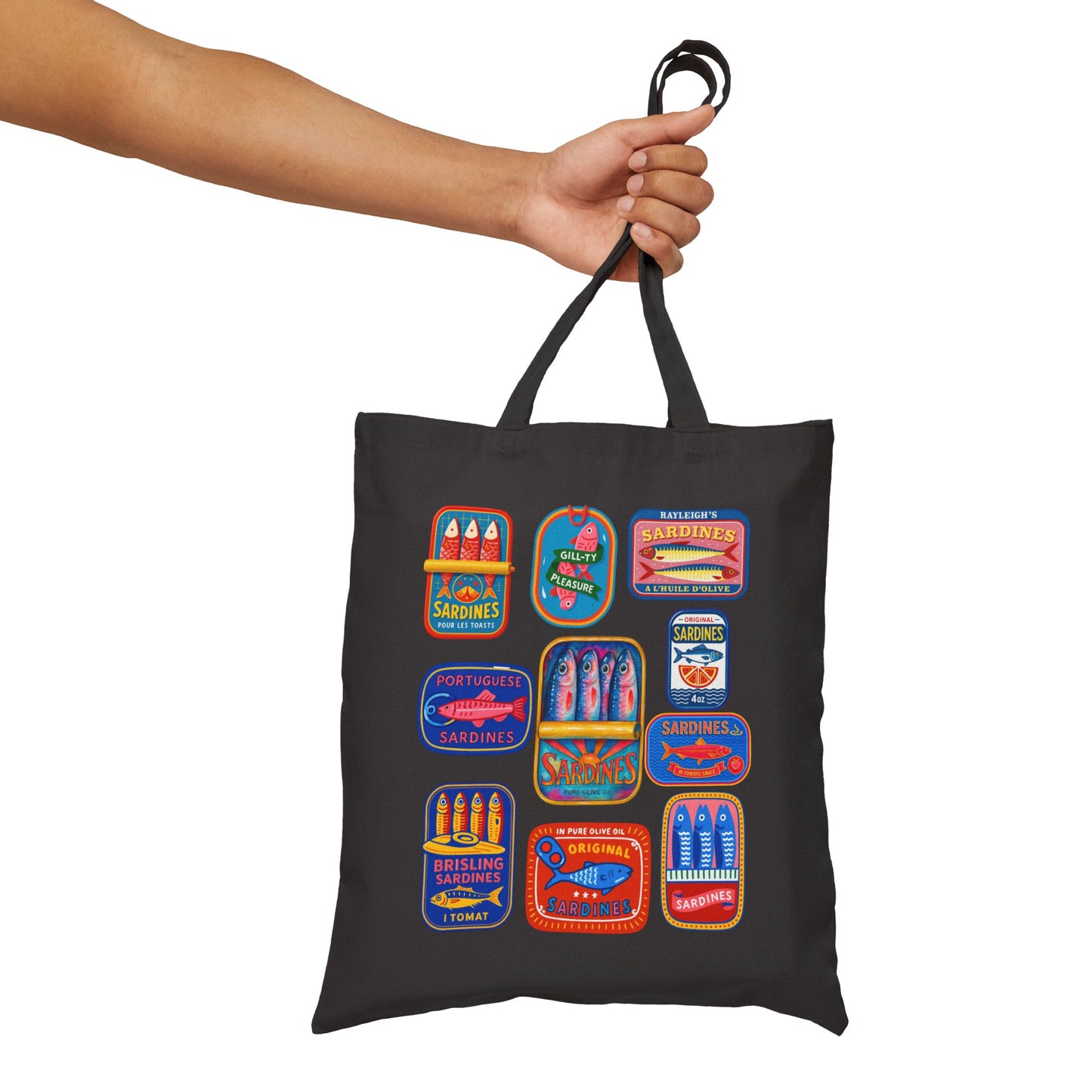 Colorful Sardines Tote Bag, Fisherman Fish Market Bag, Coastal Beach Tote, Quirky Groceries Tote, Nautical Gift, Cute Sardine Print, Eco Shopper
