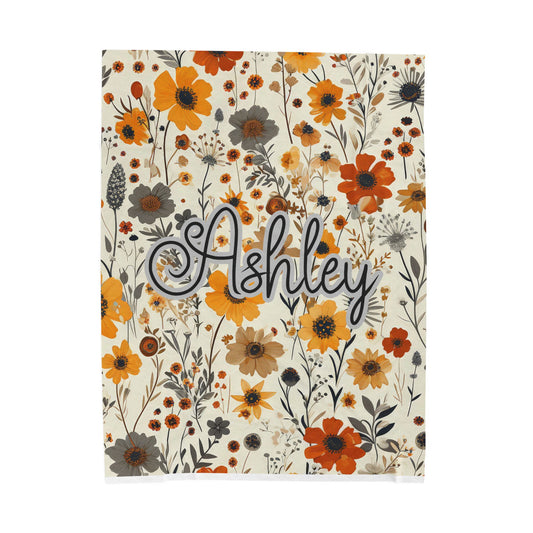 Personalized Wildflower Blanket Custom Name Floral Throw Cozy Boho Botanical Gift Velveteen Plush Blanket