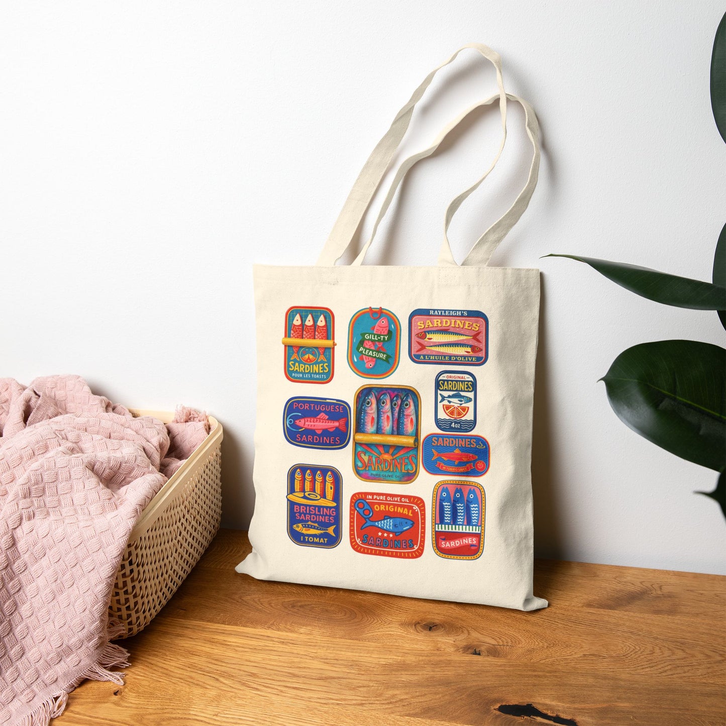 Colorful Sardines Tote Bag, Fisherman Fish Market Bag, Coastal Beach Tote, Quirky Groceries Tote, Nautical Gift, Cute Sardine Print, Eco Shopper