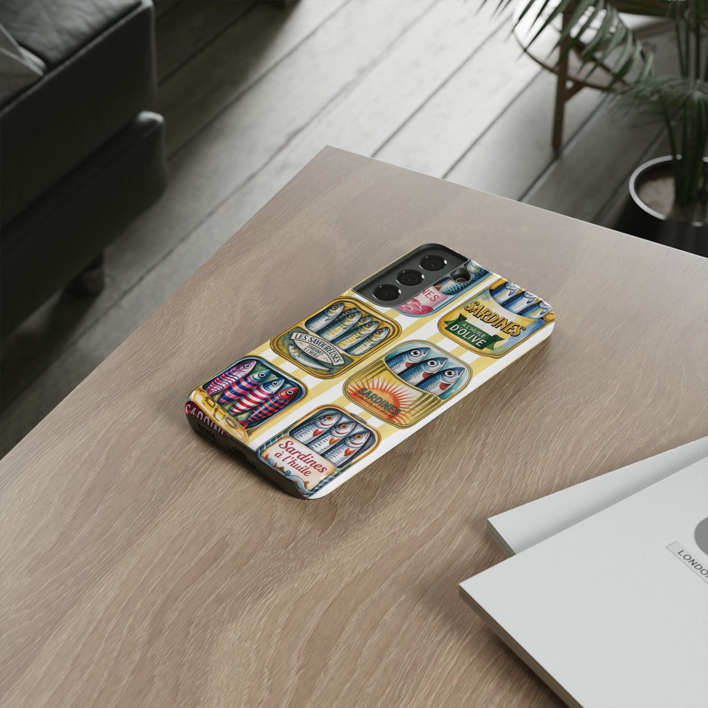 Retro Sardines Phone Case, Tinned Fish Design, Vintage Aesthetic iPhone Samsung Case, Funky Y2K Nautical Accessory, Cute Boho Sea Vibes