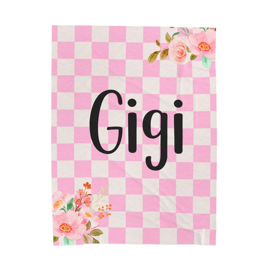Custom Gigi Mama Mother Mom Meme Grandma Grammy Floral Checkered Plush Blanket for Cozy Comfort