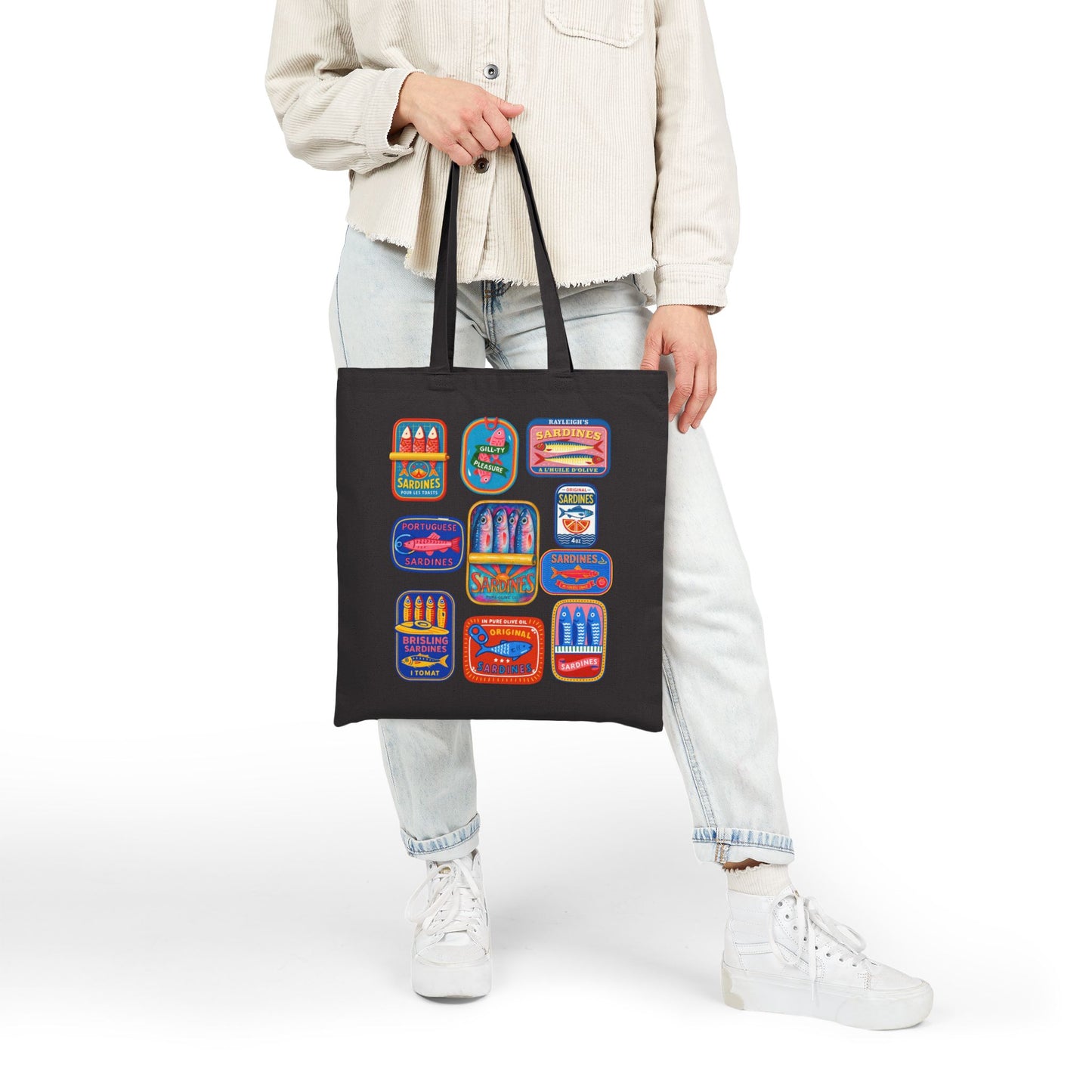 Colorful Sardines Tote Bag, Fisherman Fish Market Bag, Coastal Beach Tote, Quirky Groceries Tote, Nautical Gift, Cute Sardine Print, Eco Shopper