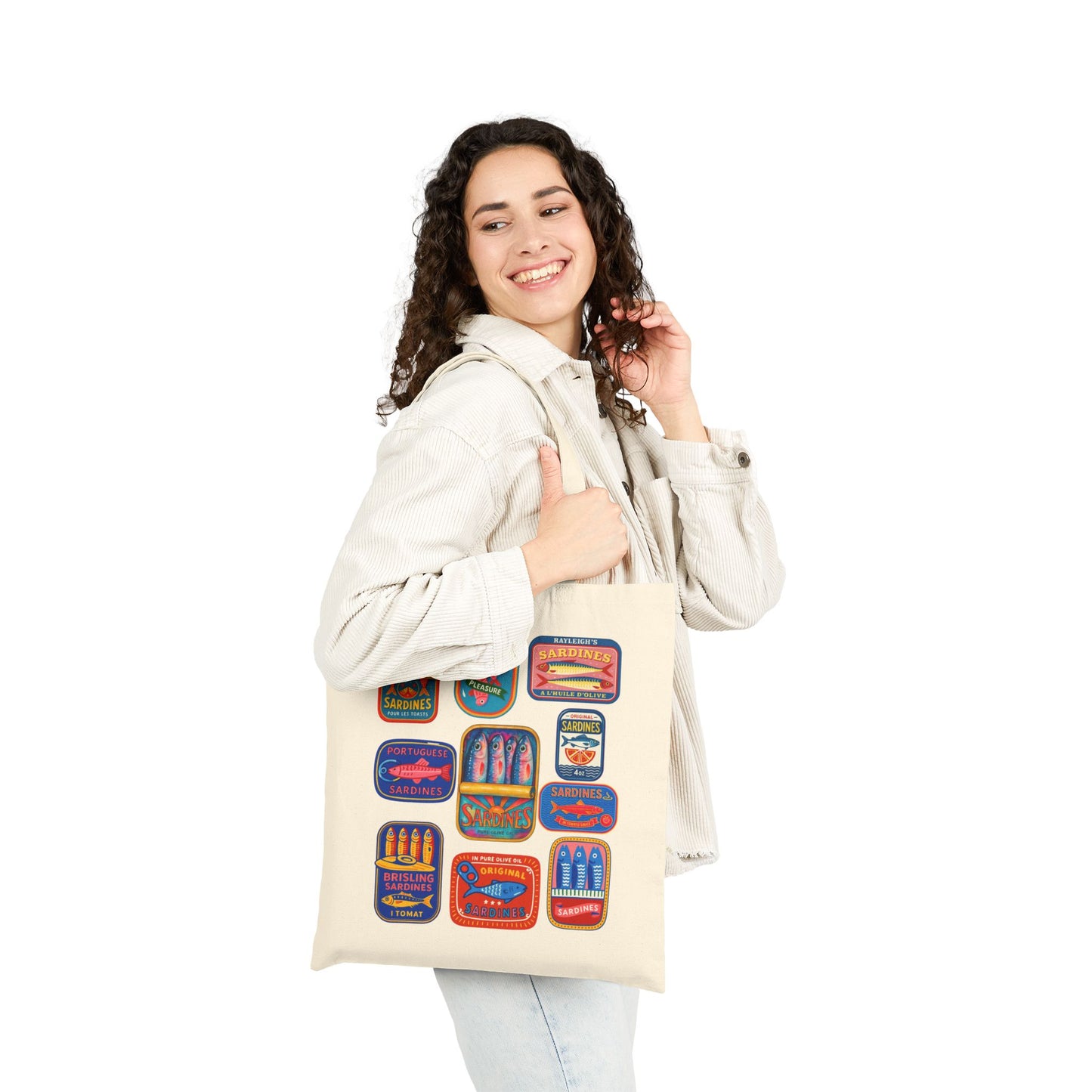 Colorful Sardines Tote Bag, Fisherman Fish Market Bag, Coastal Beach Tote, Quirky Groceries Tote, Nautical Gift, Cute Sardine Print, Eco Shopper