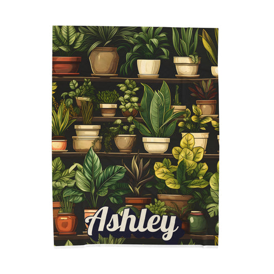 Personalized Plant Lover Blanket Custom Name Fleece Throw Botanical Cozy Gift Velveteen Plush Blanket