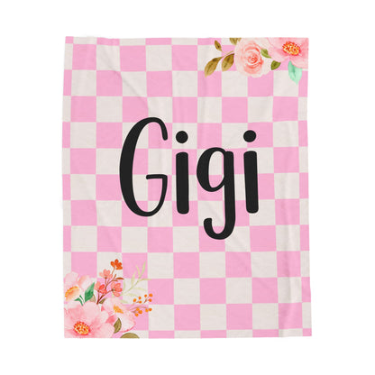 Custom Gigi Mama Mother Mom Meme Grandma Grammy Floral Checkered Plush Blanket for Cozy Comfort