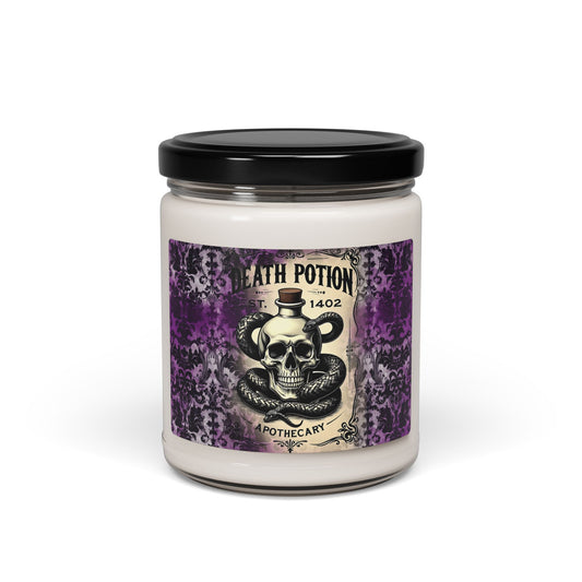 Death Potion Halloween Candle Skull & Snake Apothecary Label Vintage Spooky Decor Purple 9oz Soy Wax Jar Witchy Gothic Halloween Candle