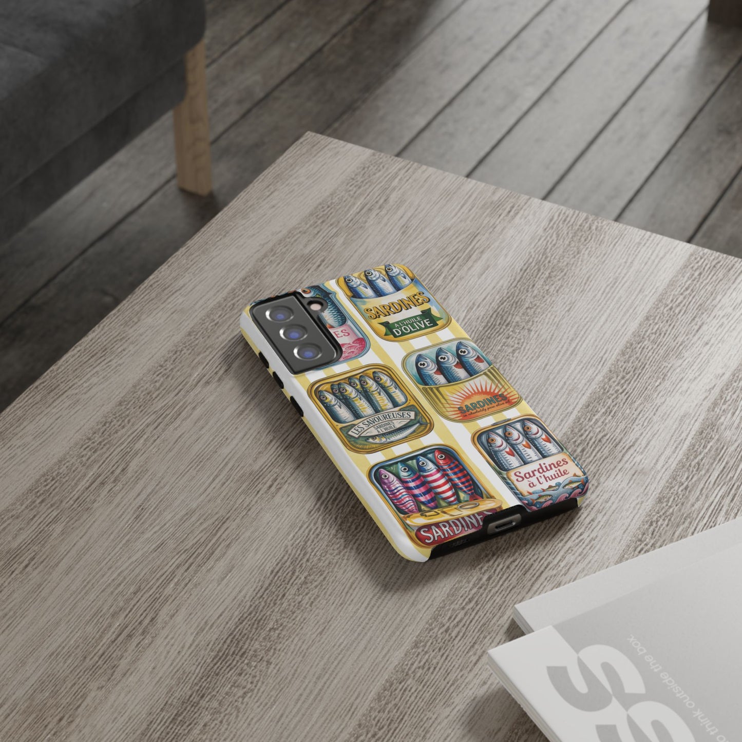 Retro Sardines Phone Case, Tinned Fish Design, Vintage Aesthetic iPhone Samsung Case, Funky Y2K Nautical Accessory, Cute Boho Sea Vibes