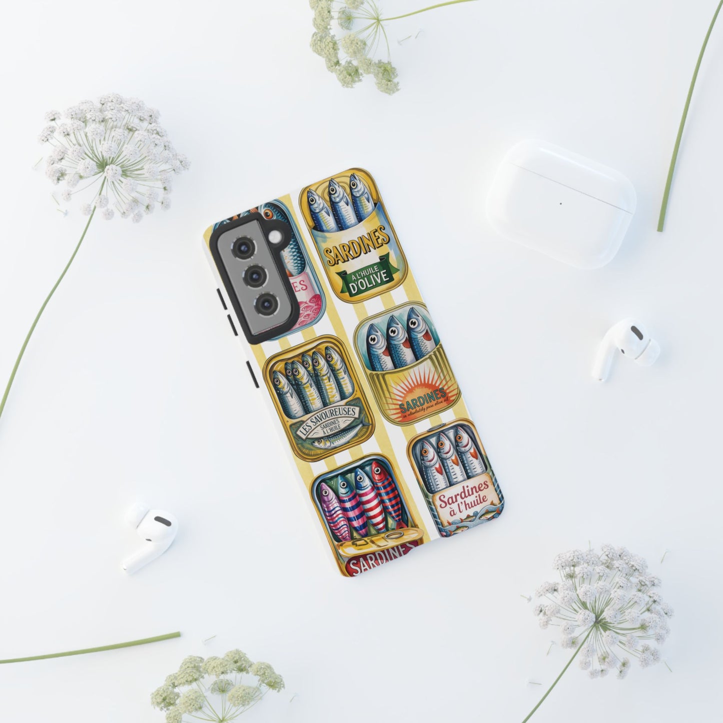 Retro Sardines Phone Case, Tinned Fish Design, Vintage Aesthetic iPhone Samsung Case, Funky Y2K Nautical Accessory, Cute Boho Sea Vibes