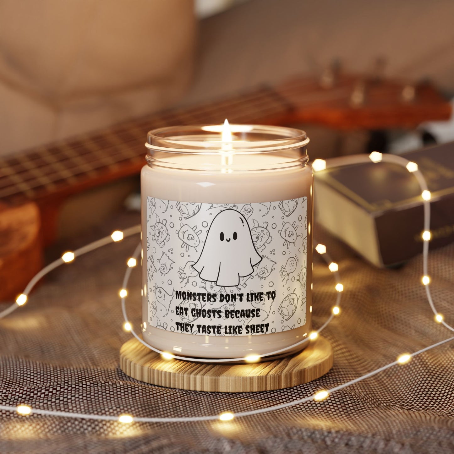 Funny Halloween Candle “Monsters Don’t Like to Eat Ghosts, They Taste Like Sheet” 9oz Soy Wax Jar Spooky Pun Gift Ghost Joke Decor Gift