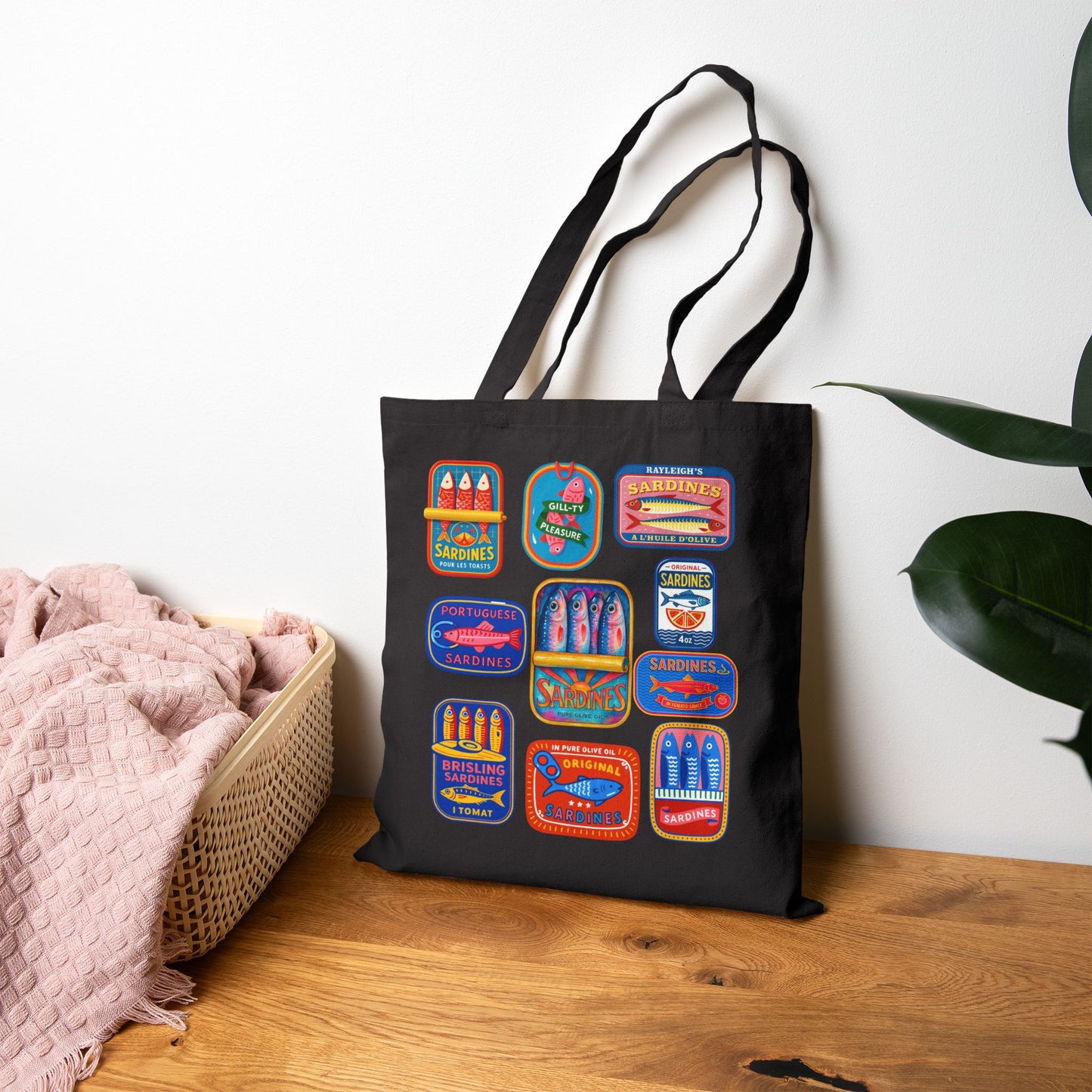 Colorful Sardines Tote Bag, Fisherman Fish Market Bag, Coastal Beach Tote, Quirky Groceries Tote, Nautical Gift, Cute Sardine Print, Eco Shopper