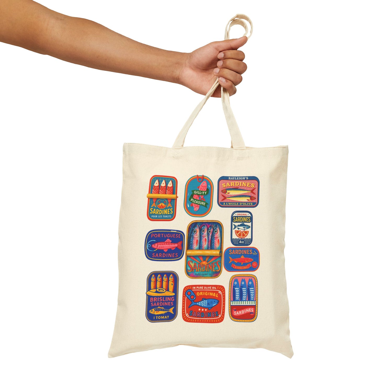 Colorful Sardines Tote Bag, Fisherman Fish Market Bag, Coastal Beach Tote, Quirky Groceries Tote, Nautical Gift, Cute Sardine Print, Eco Shopper