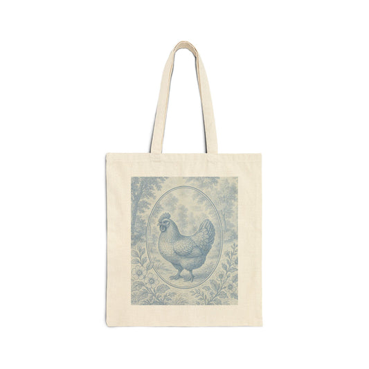 Vintage Chicken Toile de Jouy Canvas Tote Bag Farmhouse Style Reusable Bag, Eco Friendly Shopping Tote Gift for Farmers, Chicken Lover's Bag