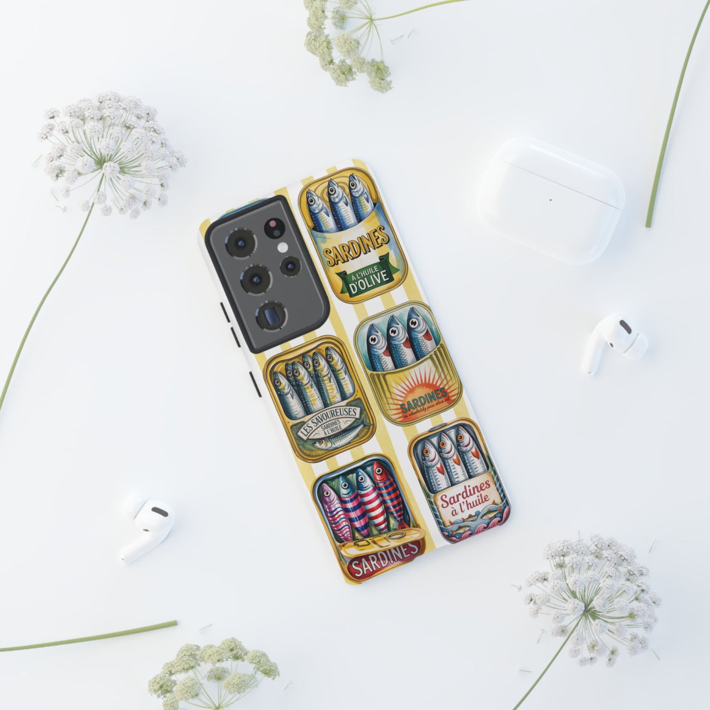 Retro Sardines Phone Case, Tinned Fish Design, Vintage Aesthetic iPhone Samsung Case, Funky Y2K Nautical Accessory, Cute Boho Sea Vibes