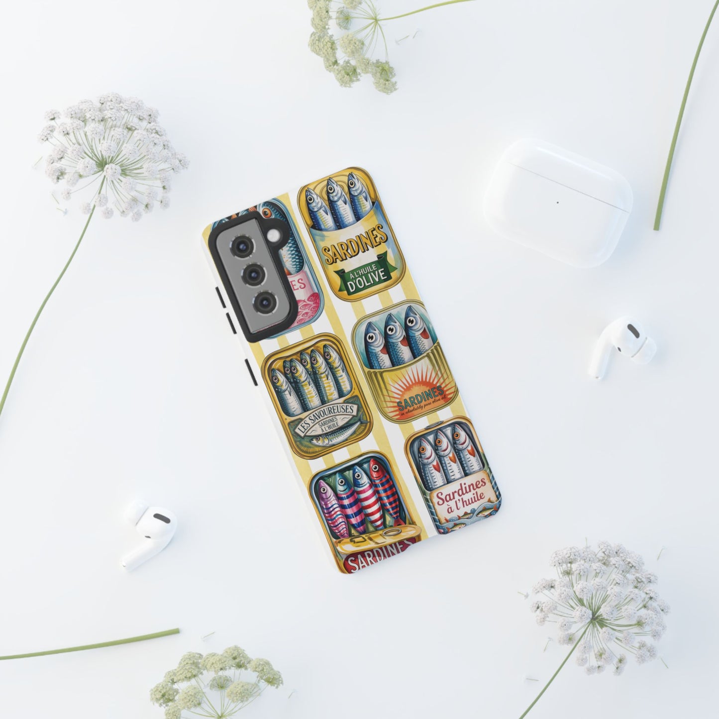 Retro Sardines Phone Case, Tinned Fish Design, Vintage Aesthetic iPhone Samsung Case, Funky Y2K Nautical Accessory, Cute Boho Sea Vibes
