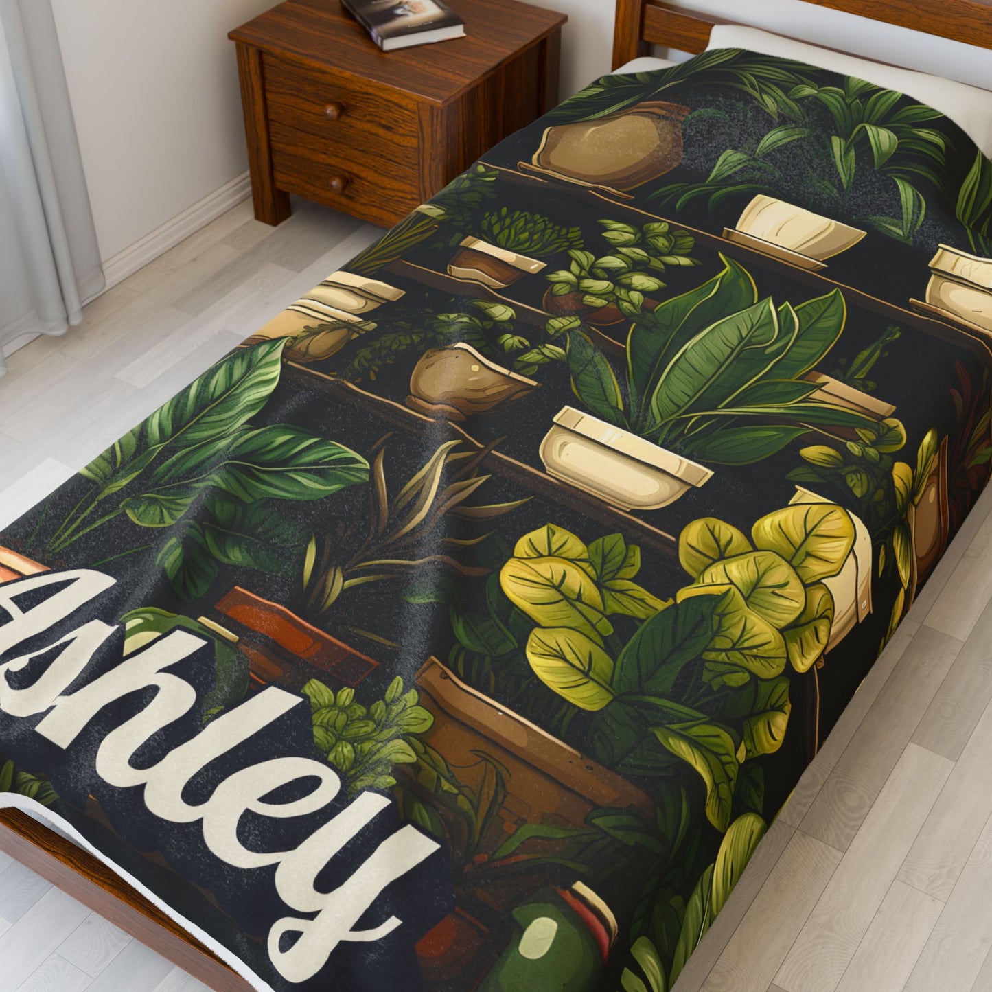 Personalized Plant Lover Blanket Custom Name Fleece Throw Botanical Cozy Gift Velveteen Plush Blanket