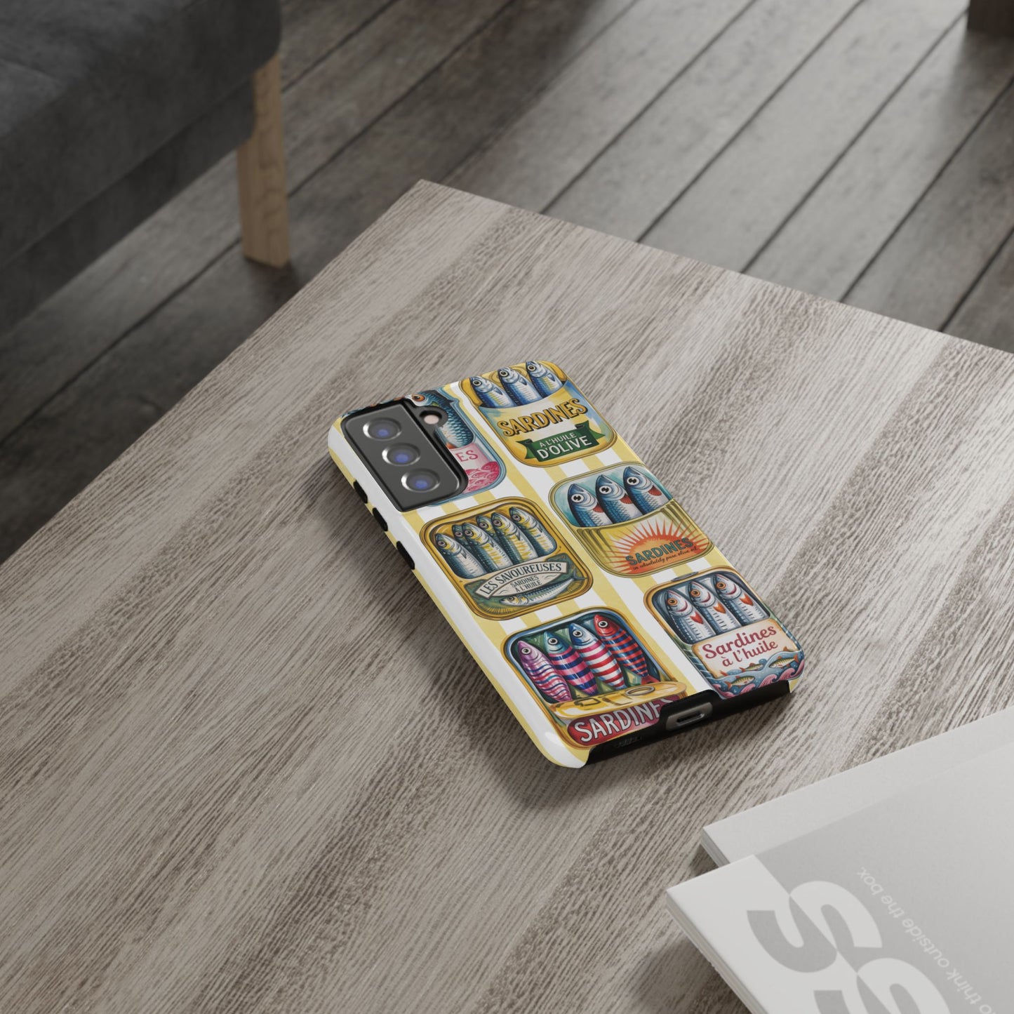 Retro Sardines Phone Case, Tinned Fish Design, Vintage Aesthetic iPhone Samsung Case, Funky Y2K Nautical Accessory, Cute Boho Sea Vibes